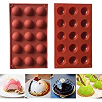 HPiano 2 Piezas Molde de Silicona- 15 cavidades con Forma Semi esférica- Color Terracota Herramienta para Hornear para…